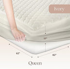100% Cotton Organic Mattress Pad - Breathable & Cooling Mattress Protector Queen Size - Premium 300GSM Quilted and Noiseless Machine Washable Organic Mattress Protector (Ivory, Queen)