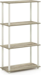 Furinno Turn-N-Tube 4-Tier Multipurpose Shelf Display Rack, Round Tubes, Sonoma Oak/White