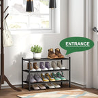 kiplant 3-Tier Black Bamboo Shoe Rack for Entryway, Stackable | Foldable | Natural, Shoe Organizer for Hallway Closet, Free Standing Shoe Racks for Indoor Outdoor