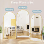 Full Length Mirror with Stand, 71"x26" Arched Full Body Mirror, Large Stand Up Mirrors, Aluminum Frame Floor Standing Mirrors, Freestanding Hanging Leaning Mounted for Bedroom Living Room, Gold