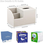 Square Tissue Box Cover with Storage, PU Leather Cube Tissue Box Holder, Remote Control Nightstand Organizer, Modern Desk Caddy for End Table, Bathroom, Bedroom, Home, Office Decor