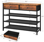 usikey Shoe Rack, 4 Tier Shoe Storage Organizer with 2 Drawers, Metal Shoe Shelf for 12-15 Pairs of Shoes, with 3 Oxford Fabric Shelves and Wooden Top, Shoe Stand for Entryway, Rustic Brown UNYXJX008F