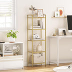 HOOBRO 5-Tier Gold Shelf, Narrow Book Shelf, Display Cabinet