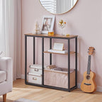 HOOBRO Narrow Console Table with Storage Basket, 29.5" Small Entryway Table with 3-Tier Storage Shelves, Behind Couch Sofa Table, Hallway Table for Living Room, Rustic Brown, Black and Beige BF60XG01