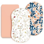 GRSSDER Stretchy Ultra Soft Fitted Bassinet Sheets 3 Pack, Universal Fit for Baby Cradle Moses Basket Oval Rectangle Mattress Safe and Snug, Dream & Blush Flora Stylish Print