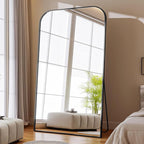 Full Length Mirror 81"x41" Arched Floor Standing Large Mirrors Full Body Mirror with Stand - with Aluminum Frame for Bedroom Living Room, Black