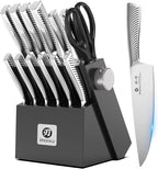 imarku Knife Block Set, 14Pcs High Carbon Stainless Steel Knife Set with Block, Kitchen Knife Set Black, Dishwasher Safe, Build-in Sharpener, Gifts for Men