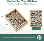 Pristine Bamboo Kitchen Drawer Organizer - Silverware & Utensil Organizer, 5-Slot, Geometric Print