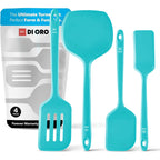 DI ORO Silicone Turner Spatula Set - 600F Heat Resistant, 4-Pc Blue