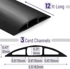 Bates- Floor Cord Cover, 12ft, Cable Cavity 0.6" (W) x 0.31" (H), Heavy Duty Wire Protector, PVC Extension Cords Hider, Protect Cords, Prevent Cable Trips, Cord Hider for Office, Home, Outdoor