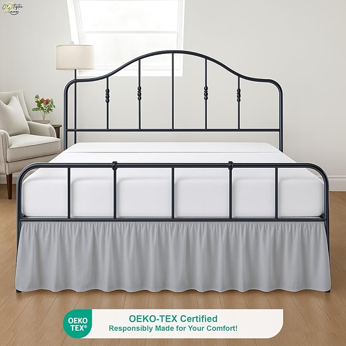 Cottington Lane Ruffled Bed Skirt Twin Size with Split Corner, Brushed Microfiber Hotel Quality Silver Grey Dust Ruffle, 12 Inch Drop Gathered Bedskirt, Soft and Stylish, Shrinkage and Fade Resistant