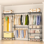 Heavy Duty Garment Rack, Portable Expandable Freestanding 4 Tiers Adjustable Wire Shelves Clothes Rack with 2 Retractable Poles, 70.9-86.6" L x 15.7" W x 76.8" H, Max Load 900LBS, Black