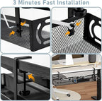 Cable Management, 25'' Cable Management Under Desk No Drill, Metal Cord Organizer with Clamp for Standing Desk, Cable Organizer for Home Office, Black