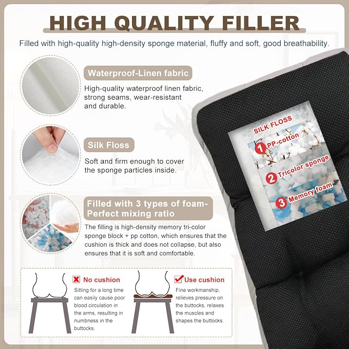 Bench Cushion 39 inches,Indoor/Outdoor Non-Slip Tufted Cushions, Premium Waterproof Linen, Soft Piano Sofa Cushions, High-Density Memory Foam(White-39x19 x 4 in)