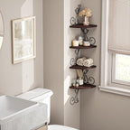 Alsonerbay Corner Shelf Wall Mount, 4 Tier Floating Shelves for Wall, Easy-to-Assemble Wall Shelves Rustic Wood Decor for Bedroom Living Room Bathroom Kitchen Office, Walnut Finish
