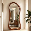 Large Irregular Mirror, 63"x30" Organic Floor Mirror with Solid Wood Frame, Asymmetrical Aesthetic Mirrors for Living Room Entryway Hallway Bedroom Cloakroom, Leaning/Wall-Mounted