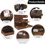 Gifts for Men Wood Phone Docking Station Birthday Gift for Men Valentines Day Gifts Father Gift for Him Boyfriend Nightstand Organizer Desktop Phone Stand