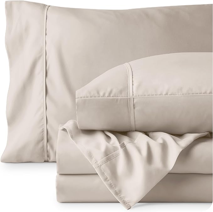 Bare Home Full XL Sheet Set - Luxury 1800 Ultra-Soft Microfiber Full Extra Long Bed Sheets - Double Brushed - Deep Pockets - Easy Fit - 4 Piece Set - Bedding Sheets & Pillowcases (Full XL, Wheat)