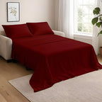 NON Sticky cotton Full Size Sleeper Sofa Sheets, 4 Piece Egyptian Cotton Bed Sheet Set for Sofa Bed, 8" Deep Pocket for Pull Out Couch Mattress, 54" x 75", Burgundy Stripe, Soft & Breathable