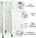 HALLY SINKS & TABLES H Bun Pan Rack 20 Tier with Wheels, Commercial Bakery Racking of Aluminum for Full & Half Sheet - Kitchen, Restaurant, Cafeteria, Pizzeria, Hotel and Home, 26" L x 20" W x 69" H