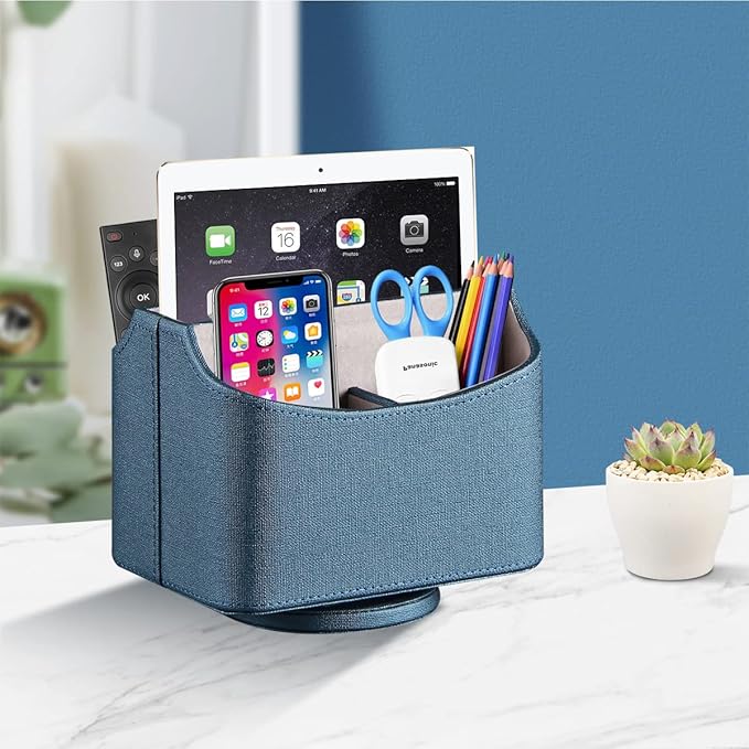 YAPISHI Remote Control Holder Swivel Remotes Caddy Organizer for TV Accessories/Controllers/Office Supplies/Phones, Bedside Table Desk Organizers and Decorations for Living Room, Desktop Storage Box