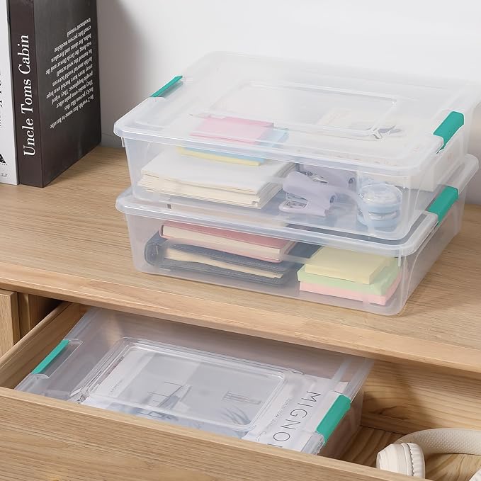 novelinks Clear Plastic Storage Bins with lids, Stackable Storage Containers, Durable Craft Storage Boxes, Organization Containers for Home Office (10 Quart 4 Pack Green)