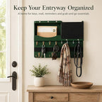 Key Holder for Wall Mount with Shelf and Mail Organizer, Key and Mail Holder with 16 Hooks, Farmhouse Entryway Organizer, Home Decor Rack (Pine Wood,Green)
