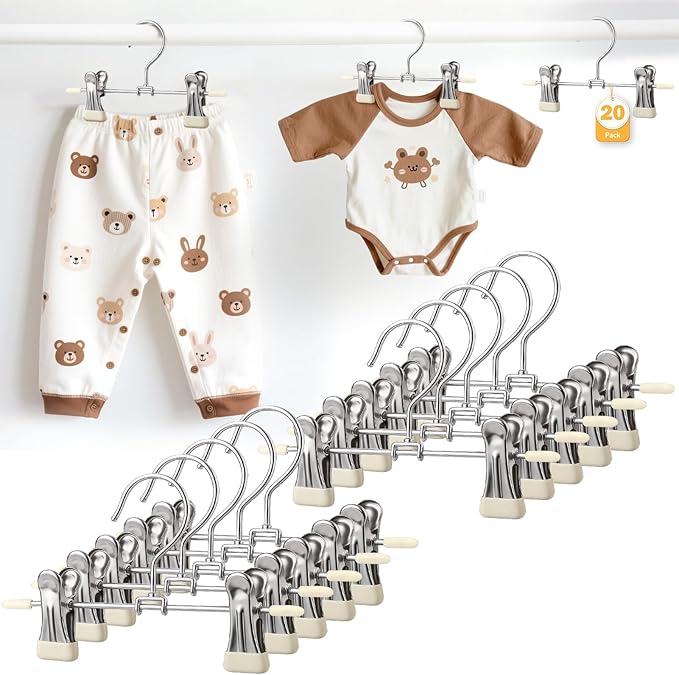 Mity rain20-Pack Baby Hangers - 360° Rotatable Silicone Clip Kid Hangers, Space-Saving Toddler Hanger,Premium Stainless Steel, Ideal for Newborn & Children Wardrobe Organization.