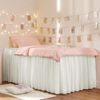 RIMELA Dorm Bed Skirt Twin XL 36 Inch Drop, Easy to Install Extra Long Wrap Around Elastic Dust Ruffle, Warm White Bedskirt Solid Silky Fabric Machine Washable (Twin XL 80“L x 39”W & Twin 75“L x 39”W)