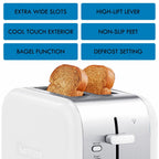 Kenmore 2-Slice Toaster, White Stainless Steel, Extra Wide Slots, Bagel and Defrost Functions, 9 Browning Levels, Removable Crumb Tray, for Bread, Toast, English Muffin, Toaster Strudel