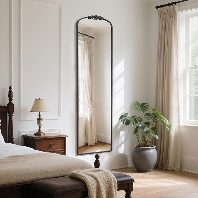 WallBeyond Arched Full Length Mirror Wall Mounted, 21x78 Inch Black Antique Mirror, Vintage Metal Frame Full Body Mirro for Bedroom, Living Room, Hanging or Leaning