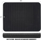 Silicone Dish Drying Mat, Non-Slip Easy Clean Sink Mat Large Heat-resistant Dish Drainer Mat for Kitchen Counter, Sink, Refrigerator or Drawer liner (16" x 12", BLACK)
