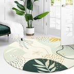 Lahome Green Round Area Rugs 5Ft - Washable Large Boho Round Rug for Living Room Non-Slip Throw Circle Rug for Dining Room Table,Soft Cute Botanical Print Floor Mat Carpet for Bedroom Office Bathroom