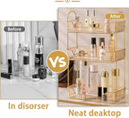 shuang qing 3 Tier Bathroom Counter Organizer Countertop Storage, Cosmetics Skincare Shelf Organizer, Makeup Organizer Perfume for Dresser Vanity Tray, Spice Rack Organizer for Kitchen - Gold