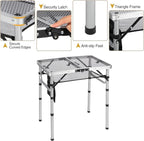 REDCAMP Small Folding Grill Table for Outside, 2Ft Lightweight 4 Height Adjustable Portable Metal Table with Mesh Desktop, Outdoor Table for Camping Picnic Beach and BBQ, Silver