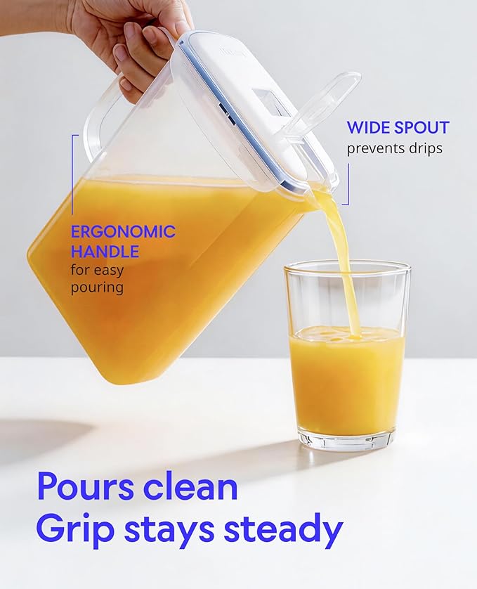LocknLock Aqua Fridge Door Water Jug | Clear Pitcher | BPA Free Plastic Pitcher with Lid | 3 Quart Pitcher with Lid for Water, Juice, Tea & More Beverages, Orange
