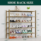 Smiry Long Bamboo Shoe Rack, 5 Tier Free Standing Wooden Shoe Organizer, Stackable Wood Shoe Storage Shelf for Closet, Entryway, 14 Vertical Slats, 2+2+1 Stack Thicker Legs, 33.7"x11"x32.5", Walnut