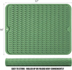 Large 17" x 14" Silicone Dish Drying Mat for Kitchen Counter, Easy clean, Quick Dry, Heat-resistant Dish Drainer Mat for Sink,Refrigerator or Drawer liner (Food Grade Silicone-Dark Green)