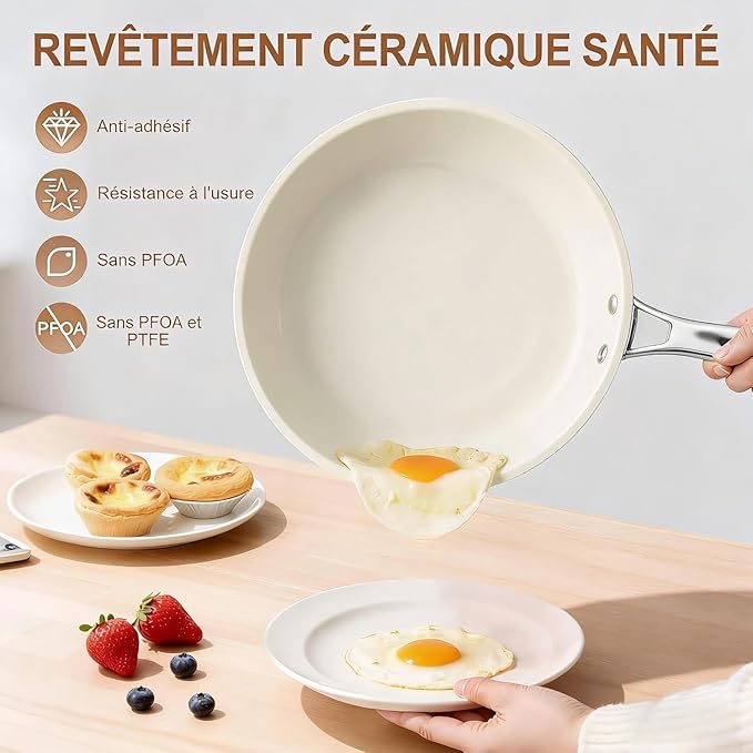 11 Inch Ceramic Nonstick Frying Pan with lid Skillet - PFAS-Free, Non-Toxic, Oven Safe & Induction Ready, Aluminum Cookware with Stainless Steel Handle