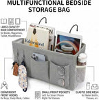 2pc Bedside Caddy Organizer with Hooks, No-Sagging Canvas Hanging Bed Pocket with Water Bottle Holder, Bedside Storage for Dorm Room Essentials, Bunk Bed Accessories, Hospital Bed Rails & Crib (white)
