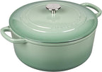 EDGING CASTING Enameled Cast Iron Dutch Oven Pot With Lid, 5.5 Quart, for Bread Baking, Cooking, Sage Green