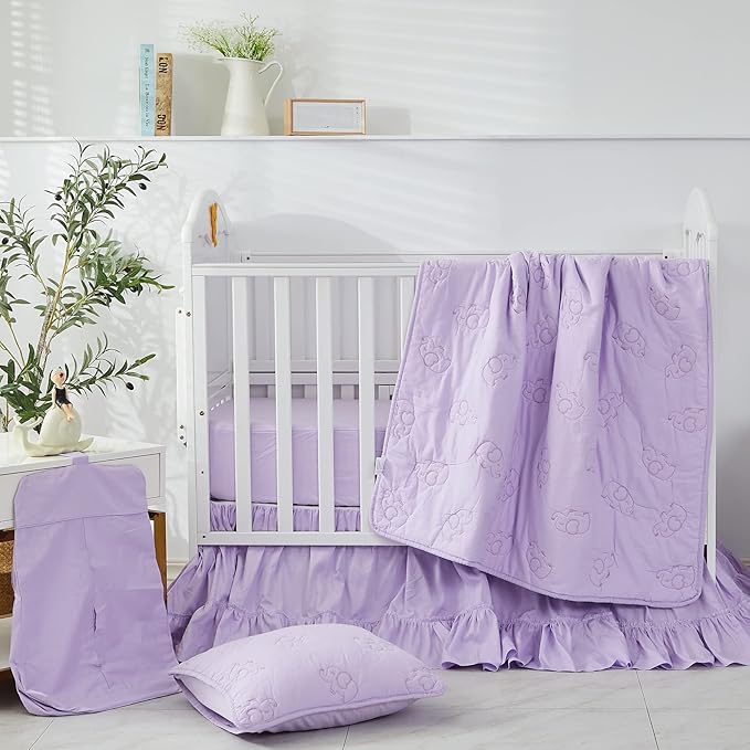 Brandream Crib Bed Skirt for Baby Girls Boys Purple Boho Bohemian Solid Cotton Toddler Bedskirt Farmhouse Chic Ruffle