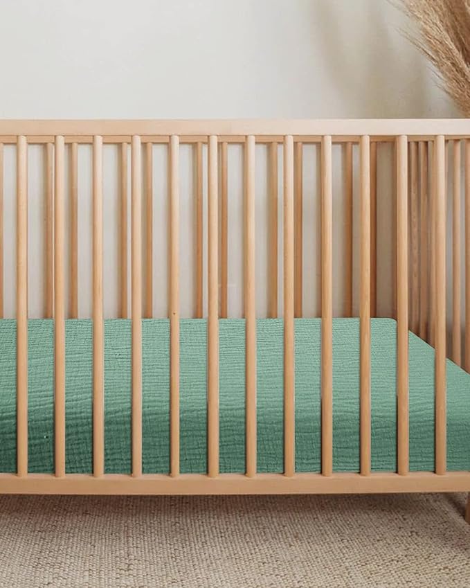 Bassinet Sheet for Baby Boy and Girl, Fitted Sheets for Rectangle, Oval, Hourglass Bassinet Mattress, Muslin Moses Basket Sheets with Neutral Style (Roman Green)