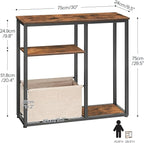 HOOBRO Narrow Console Table with Storage Basket, 29.5" Small Entryway Table with 3-Tier Storage Shelves, Behind Couch Sofa Table, Hallway Table for Living Room, Rustic Brown, Black and Beige BF60XG01