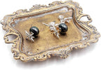 Funly mee Small Antique Trinket Dish Vintage Gold Metal Jewelry Tray, Ring Holder-5.3 x 3.5 x 1.2 inches