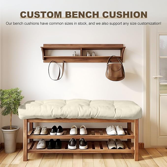 Bench Cushion 51 inches,Indoor/Outdoor Non-Slip Tufted Cushions, Premium Waterproof Linen, Soft Piano Sofa Cushions, High-Density Memory Foam(Light Beige-51x16x4in)