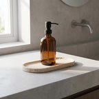 YKAJO Oval Real Marble Tray for Bathroom Kitchen Counter Stone Decorative Vanity Tray for Dresser Perfume Heavy Catchall Organizer for Soap Jewelry (Yellow Travertine, 9.8" x 4.7")