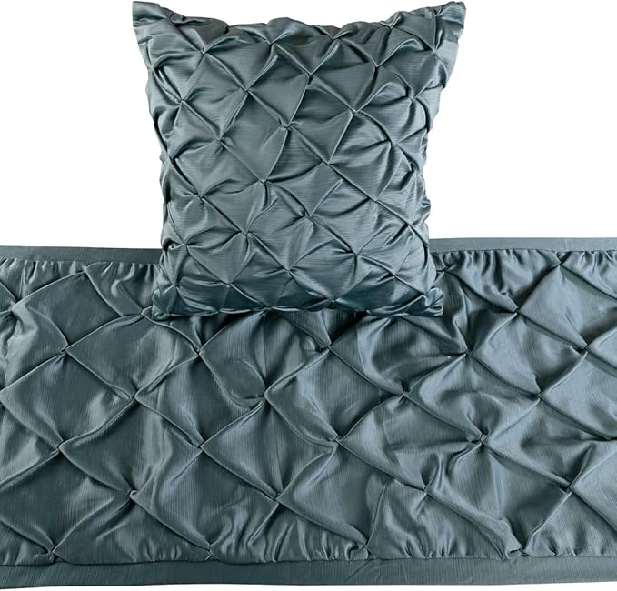 The HomeCentric Handmade Blue Queen 74 x 18 inch Bed Runner Without Pillow Cover, Satin Pintucks Bed Scarf, Solid Color Modern - Satin Nights