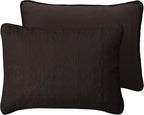 Easy-Going Full/Queen Size Reversible Quilt Set with 1 Quilt and 2 Pillow Shams, Soft Bed Quilt Cover, Water Resistant Lightweight Microfiber Bedspread, Stain Resistant, Damask-Chocolate/Beige