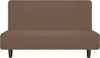 Easy-Going Stretch Futon Slipcover Armless Futon Bed Cover Furniture Protector Without Armrests with Elastic Bottom for Kids, Soft Jacquard Fabric Small Checks (Medium, Brown)